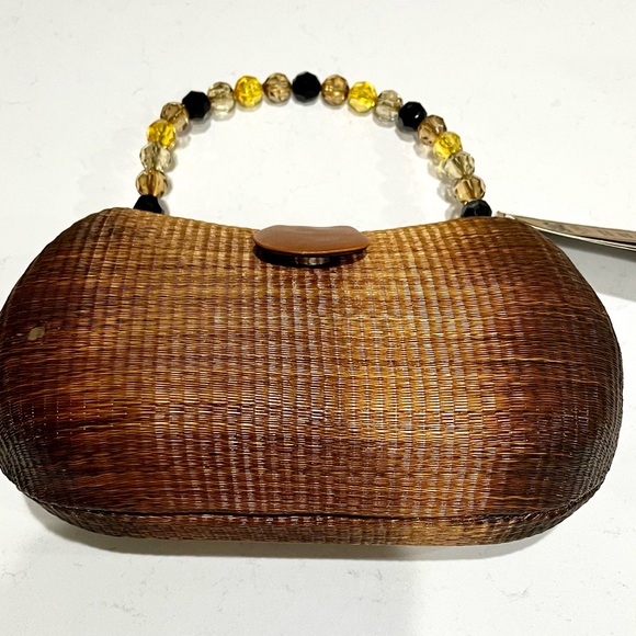 Le Sac Handmade Purse Buri palm tree rattan, straw cane woven style bag, NWT - Picture 10 of 13